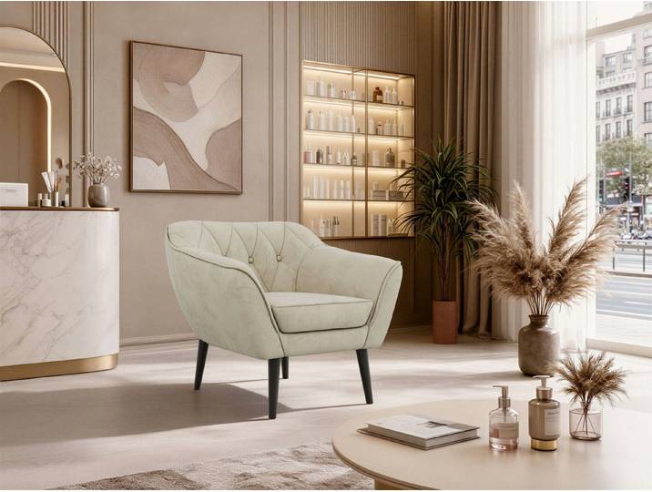 MKS MÖBEL Sofa PIRS, 1-Sitzer, Design mit Steppung, Wellenfederung, Scandi-Design, Füße wählbar