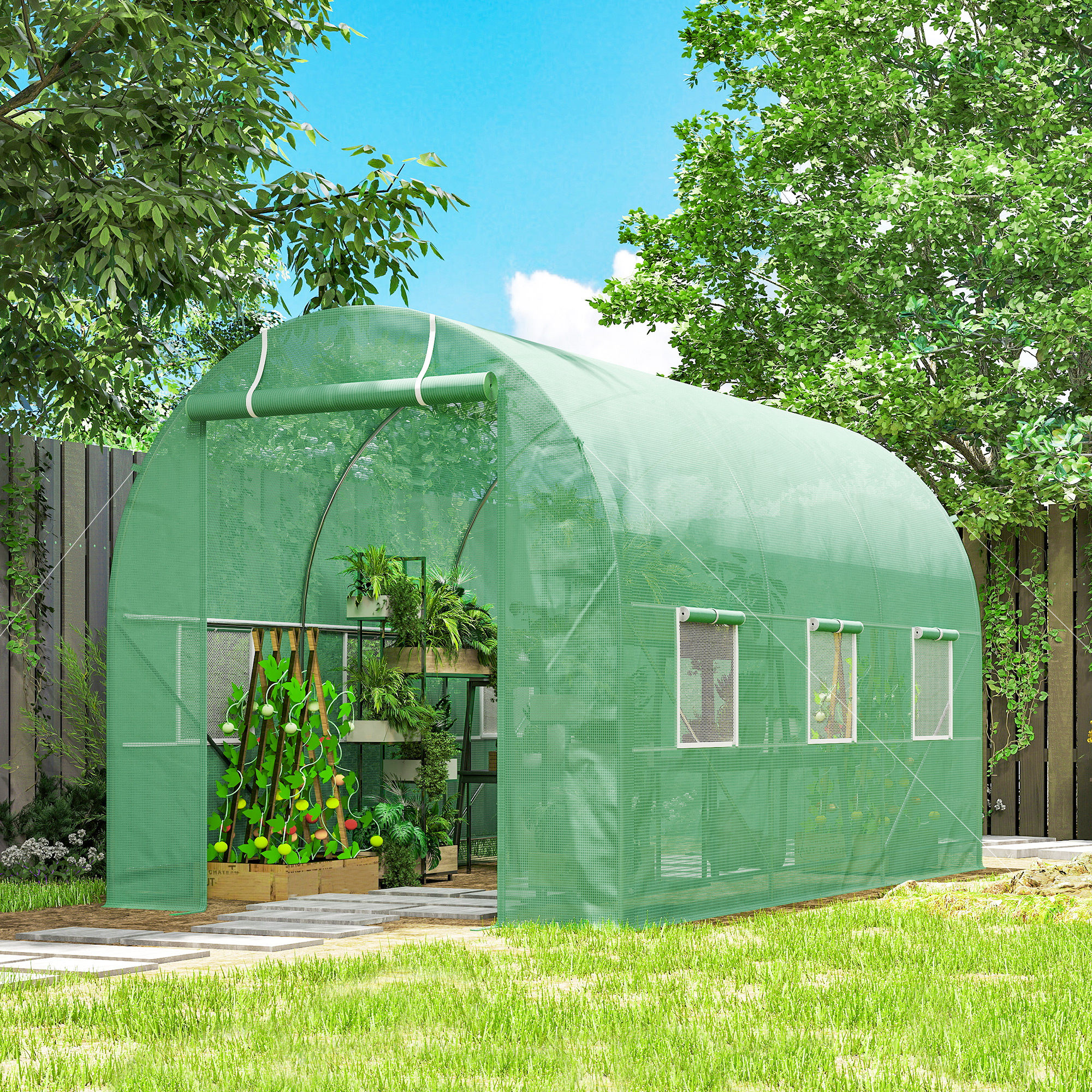Outsunny Serra da Giardino 3.5 x 2 x 2m Serra con Tetto Arrotondato per Piante Verde Aosom