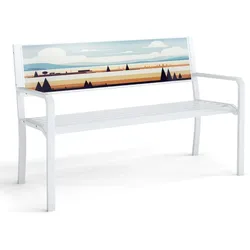 Helloshop26 - Gartenbank 128 x 53 x 81,5 cm mit bequemen Armlehnen und dekorativer Rückenlehne moderner Stil weißes Metall 20_0010552