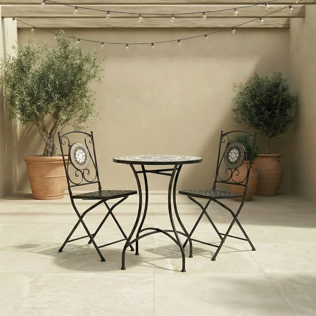 Charles Bentley 2 - Person Patio Dining Set with Round Table Black;White 2