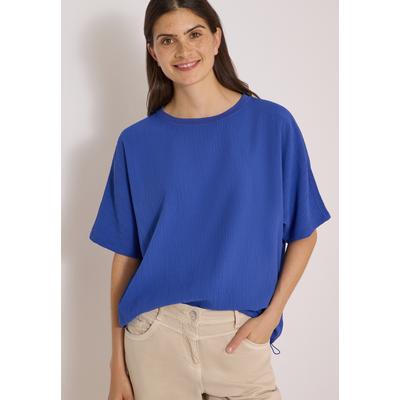 Blusentop CECIL, Damen, Gr. XL (44), blau (deep river blau), Web, Obermaterial: 60% Viskose, 39% Polyester, 1% Elasthan, unifarben, lässig geschnitten hüftlang, Rundhals, abgesteppt, Blusen Blusentop, Sommerbluse, strukturierte Qualität, Viskose