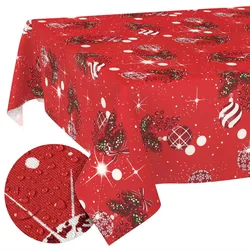 Weihnachtstischdecke Stofftischdecke Tischwäsche Tischdecke abwaschbar Tischtuch Baumwolle Polyester Rot - 500 x 140 cm (5 m), Schnittkante