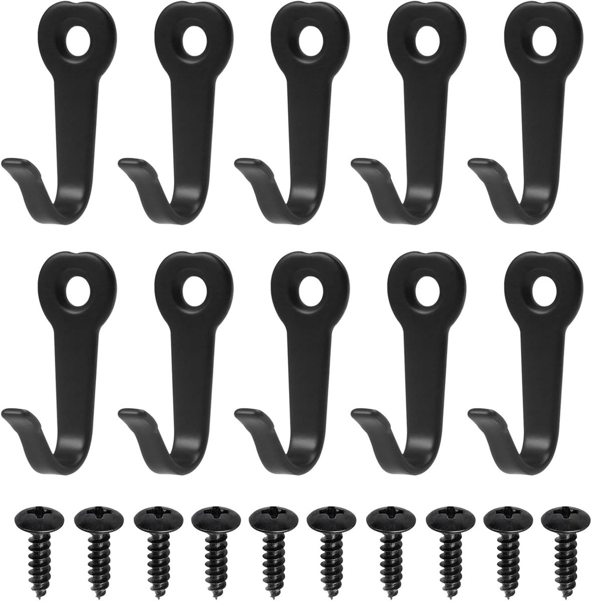 Set van 10 zwarte ijzeren wandknoppen voor kleding en accessoires