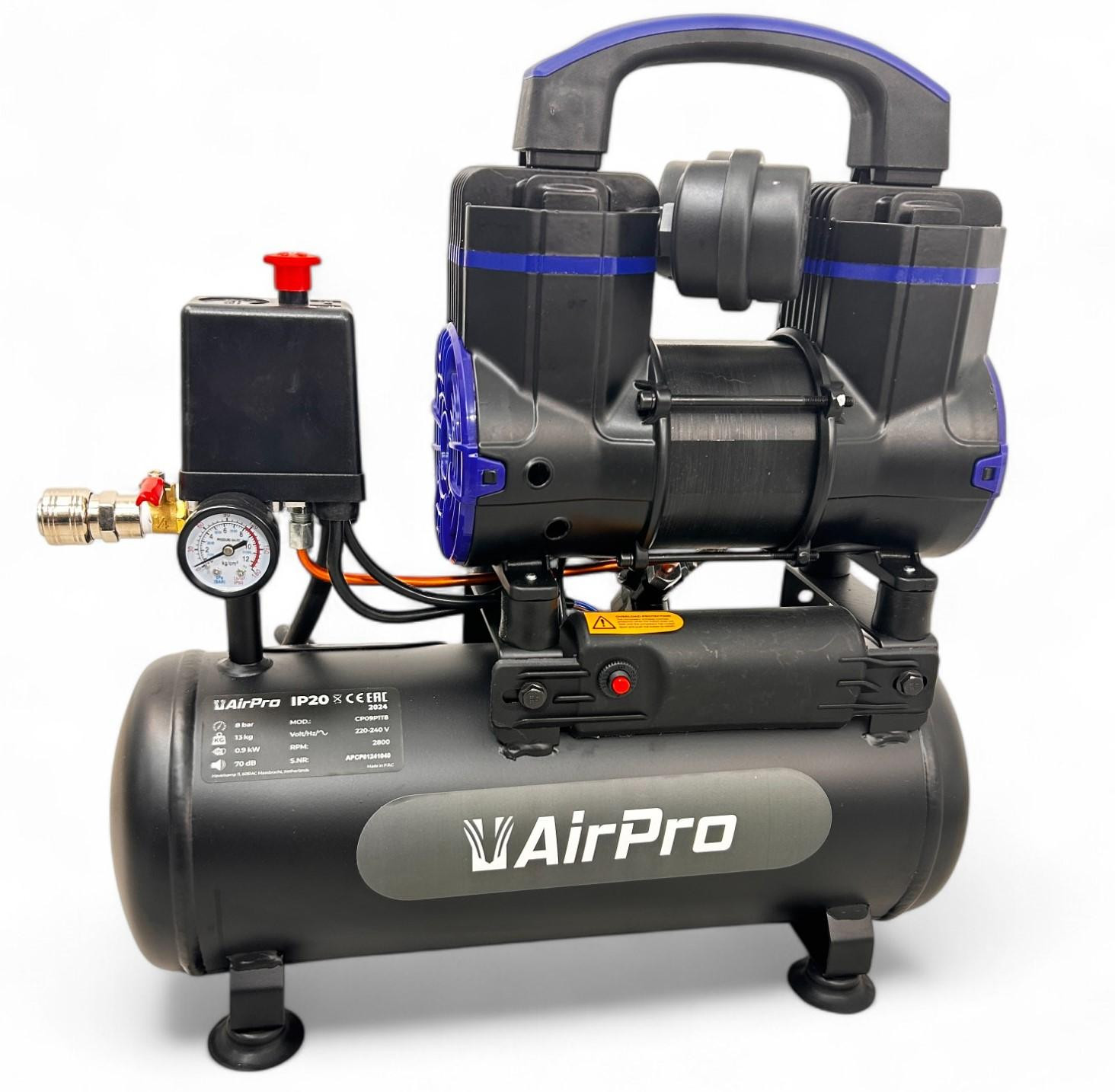 DeTec Olievrije luchtcompressor 8 liter, 1,2 pk, onderhoudsvrij en compact