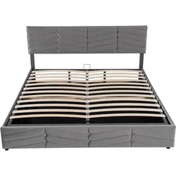 STILVORA Polsterbett Samt Grau 180x200 cm mit Stauraum und verstellbarem Kopfteil
