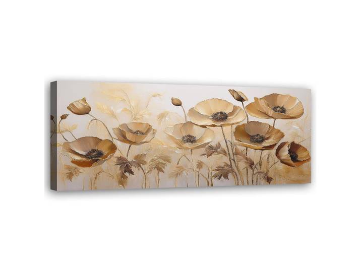 Feeby Wandbild mohnblumen boho beige sepia, Beige, Floral, Rechteckig, 90x30 cm, Bilder & Rahmen, Bilder, Leinwandbilder