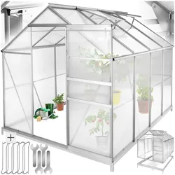 tectake® Gewächshaus mit Fundament, 7,7 m3, UV-beständig und wärmedämmend, 185 x 250 x 195 cm