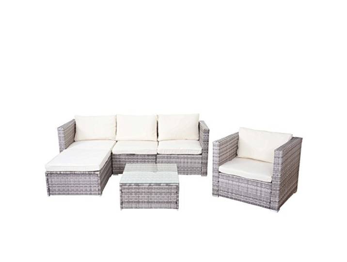 Mendler Poly-Rattan-Garnitur Brescia - grau, Kissen Creme