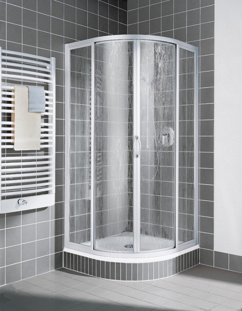 Kermi Viertelkreis Nova 2000 R53 0800x1850, silber mattglanz, Kunstglas Kerolan Fontana N2R530801811K