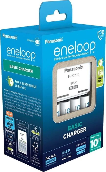 Panasonic eneloop Charger Basic BQ-CC51 + 4x AA/2000