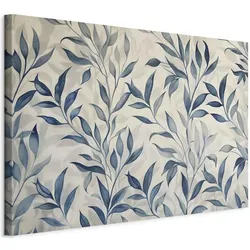 Artgeist, Bilder, Leaves in Blue Color Delicate Botanical Motif (120 x 80 cm)