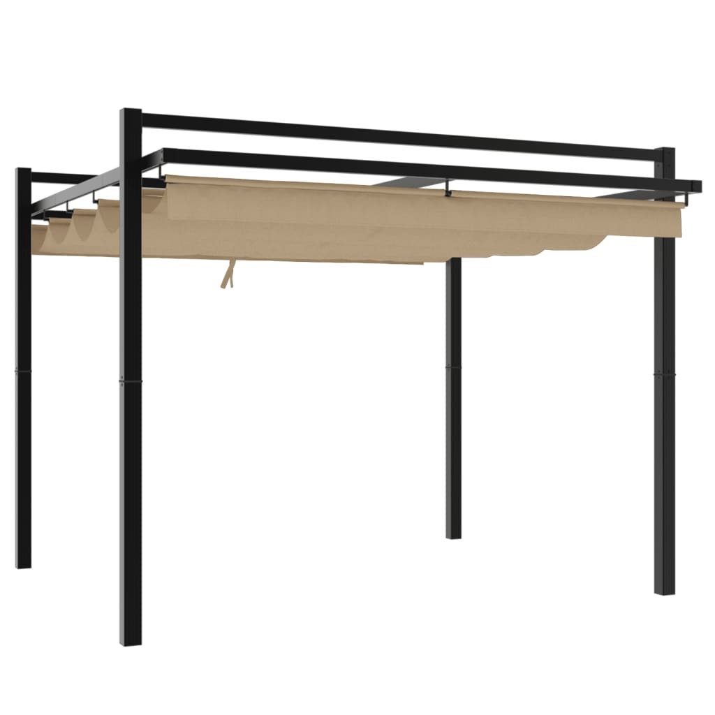 vidaXL Tuinpaviljoen met uitschuifbaar dak, taupe, 3 x 3 meter, aluminium