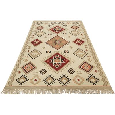 Teppich GREEN LOOOP "Brionne GL-82102", beige, B:160cm H:5mm L:230cm, Baumwolle, Schurwolle, Teppiche, Teppich, handgewebter Naturfaserteppich aus 80% Wolle 20% Baumwolle, Fransen