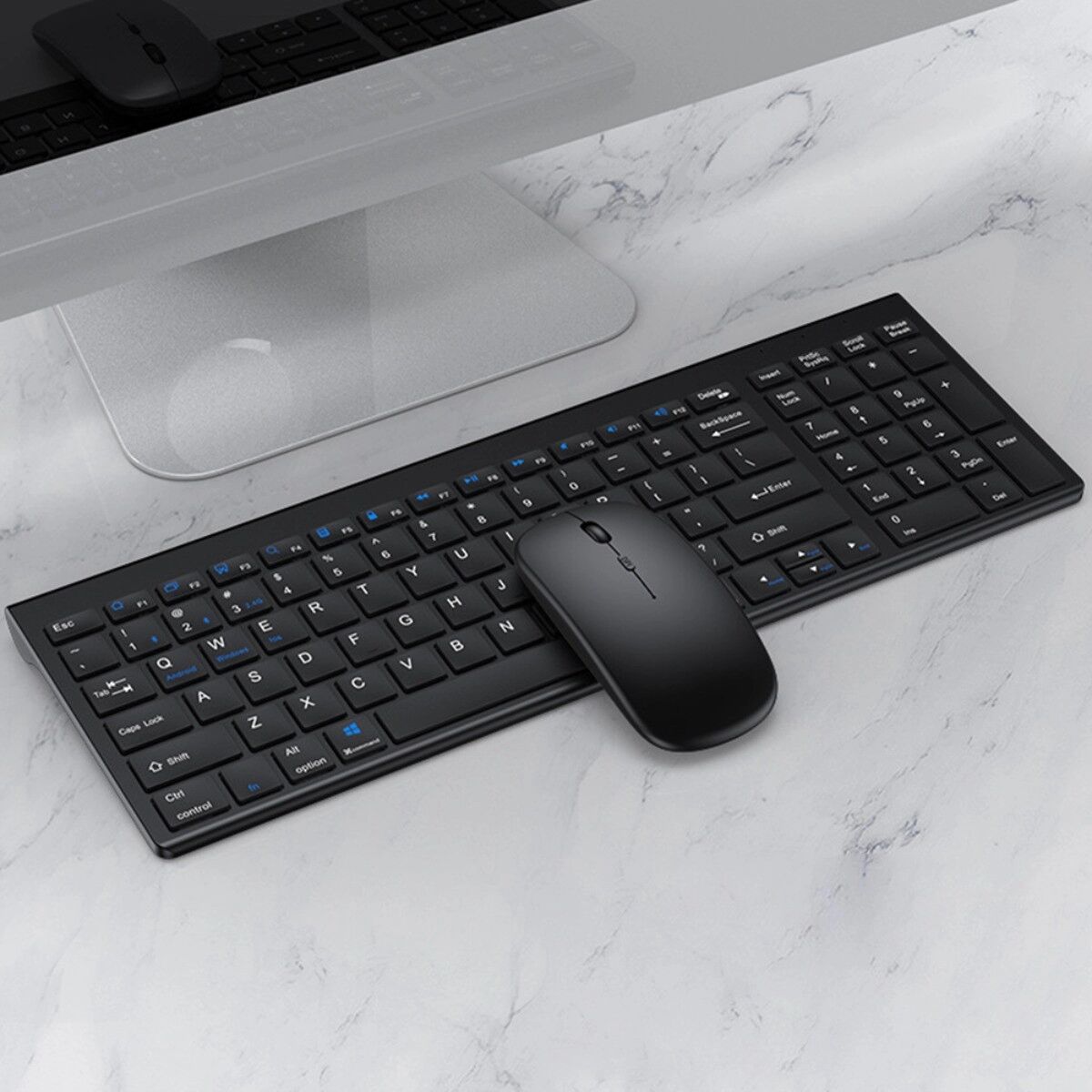 INF Kabelloses Tastatur-Maus-Set – Dual-Bluetooth 3.0 & 5.0 + USB/Type-C-Empfänger, Scissor-Switch leise Tastatur, kompatibel Schwarz