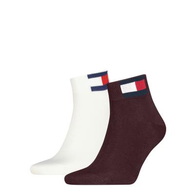 Kurzsocken TOMMY HILFIGER "TH UNI TJ QUARTER 2P FLAG", Damen, Gr. 39-42, braun (deep rouge), Baumwollmischung, Socken, Verstärkte Ferse und Spitze für zusätzliche Strapazierfähigkeit