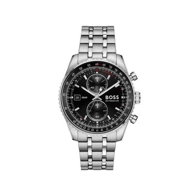 Chronograph BOSS "SKYTRAVELLER", silber (silberfarben, schwarz, schwarz), Armbanduhren, Herren, silberfarben, Chronograph, Quarzuhr, Armbanduhr, Herrenuhr, Edelstahlarmband, analog, Tag