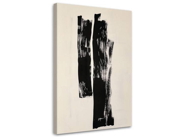 Feeby Leinwandbild Vertikale Formen Abstraktion Schwarz 70x100cm, Beige, Rechteckig, 70x100 cm, Bilder & Rahmen, Bilder, Leinwandbilder
