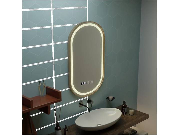 Miroir de Salle de Bain Alessandro Design Desembuage Temperature 45x90 Cadre Dore Brosse
