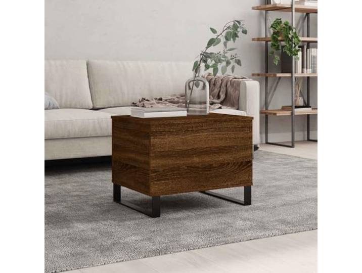 HEFZGDB Couchtisch Braun Eichen-Optik 60x44,5x45 cm Holzwerkstoff Höhenverstellbar mit Staufach und Metallbeinen für Wohnzimmer Beistelltisch Langlebig Vielseitig