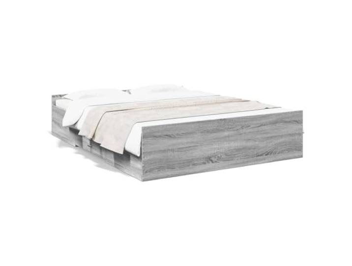 PUGYNBK Bett mit Schubladen, Holz, Grau, Sonoma, 140 x 200 cm Lattenrost inklusive, integrierte Aufbewahrung, robust und feuchtigkeitsbeständig