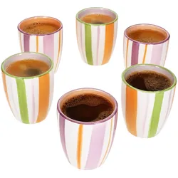 6er Set Tropicana Mokkabecher 180ml Streifen Steingut Espresso