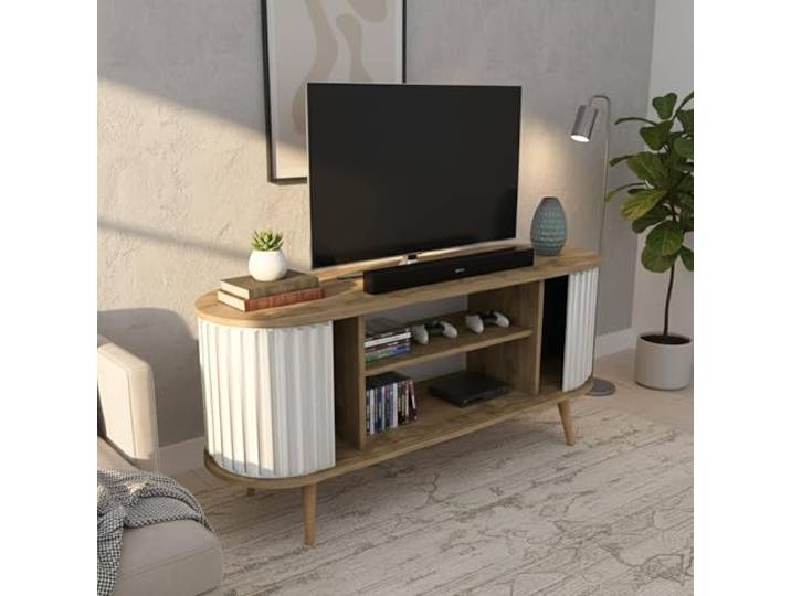 Dmora TV-Schrank Aludra 140x43x64 cm Braun, 2 Böden, 6 Fächer