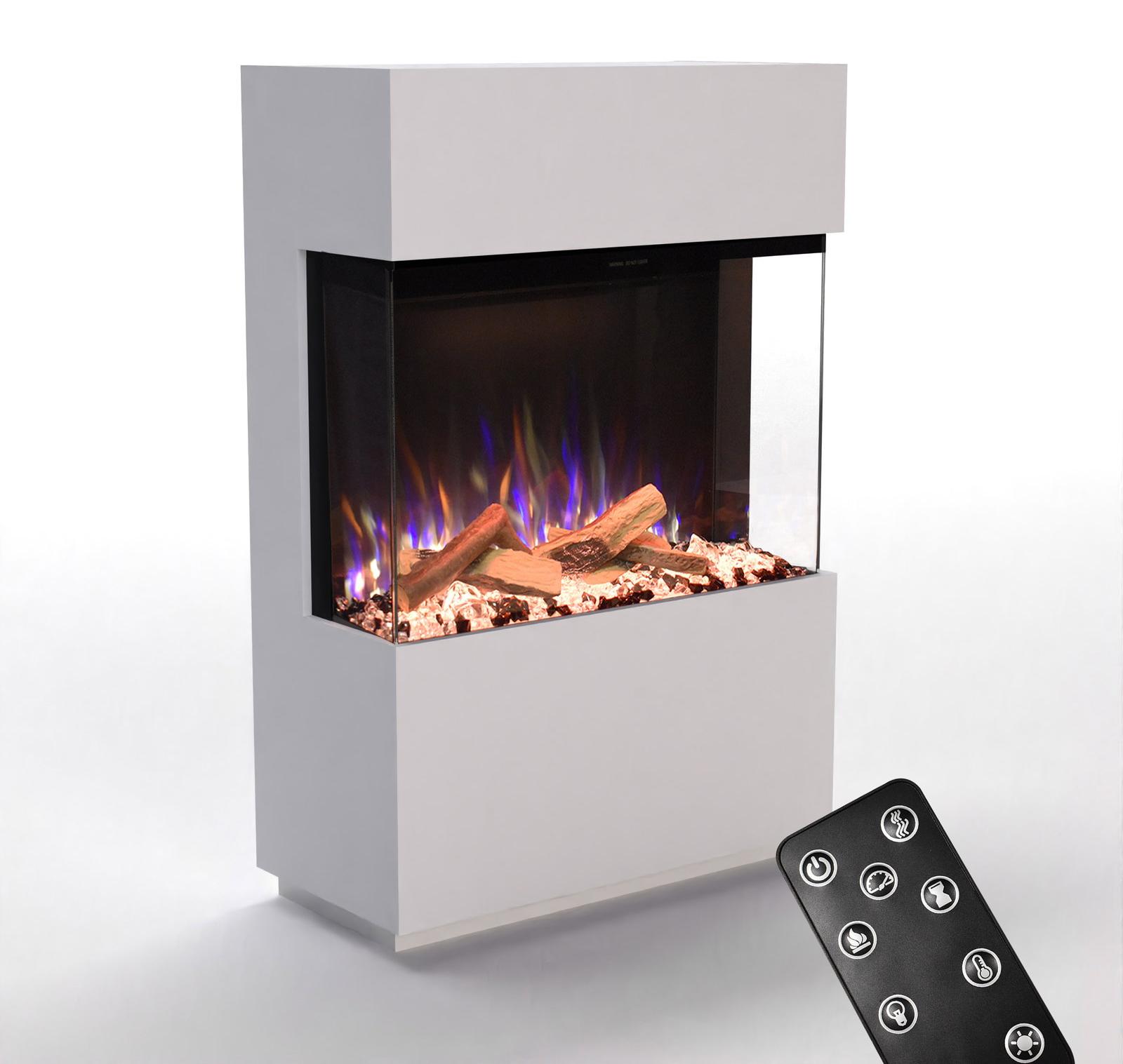 Glow Fire Elektrokamin 'PR15' in Weiss | LED Standkamin in weiß mit Heizung (1500 W) | HxBxT: 130x85,3x40cm