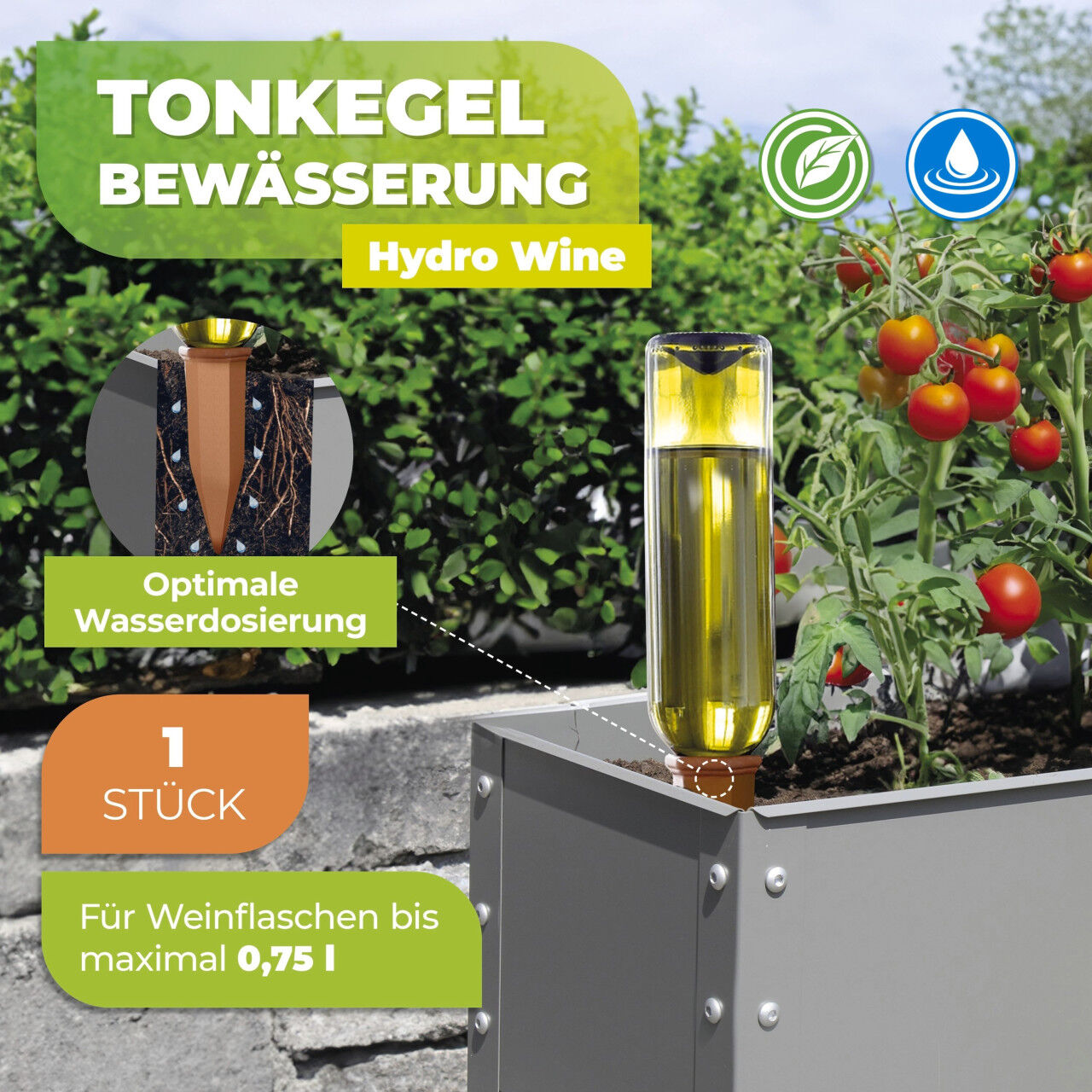 Bio Green BioGreen Bewässerungskegel Hydro Wine für Wein- und PET-Flaschen 1 Stück
