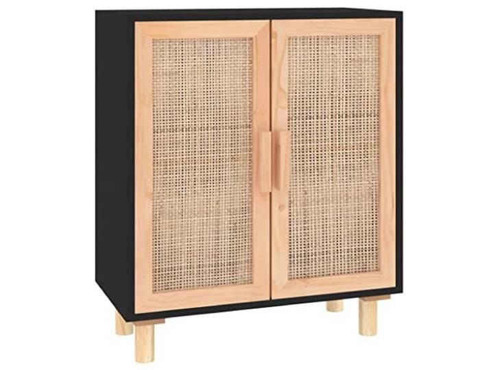 vidaXL Sideboard Schrank Anrichte Beistellschrank Kommode Mehrzweckschrank Standschrank Schwarz 60x30x70cm Massivholz Kiefer Natur-Rattan