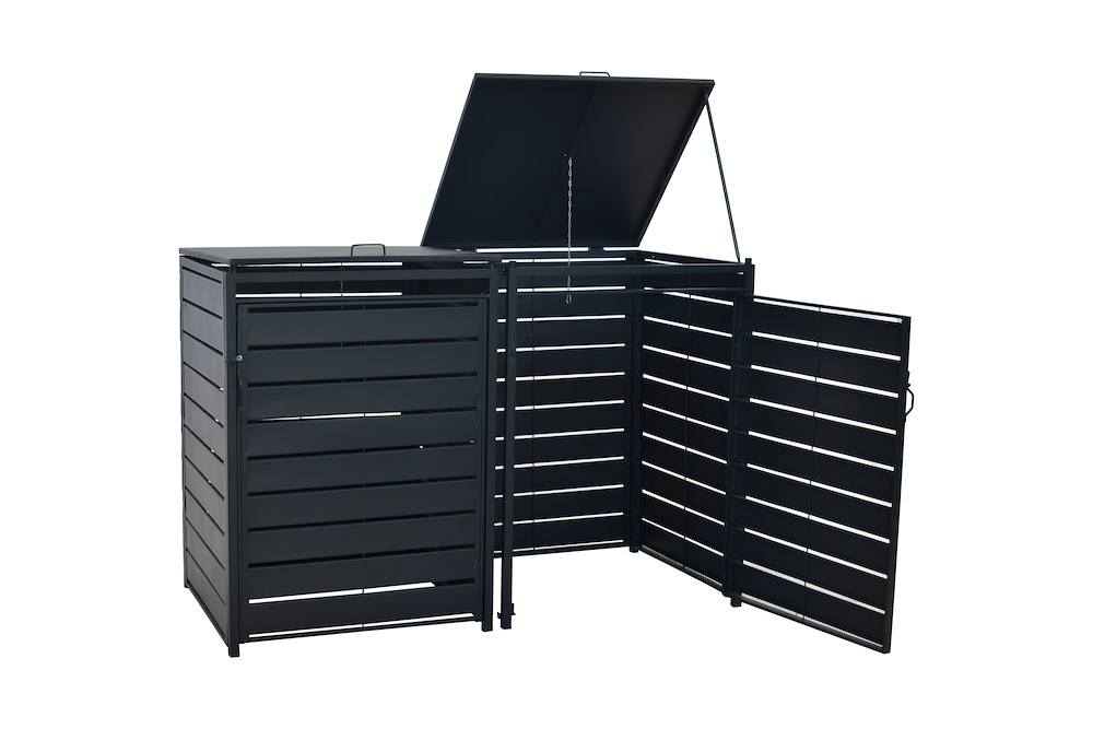 MERXXHANDELS Set Mülltonnenabdeckung Basis + Anbau klein Alu/Stahl 16946493