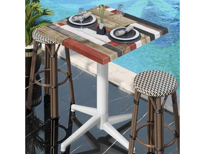 GGMMÖBEL WAP Bistro Außen Stehtisch B:T:H 70 x 70 x 109 cm Vintage Bunt/Weiß Quadratisch Klappbar Bistro Stehtisch Gastro Tisch