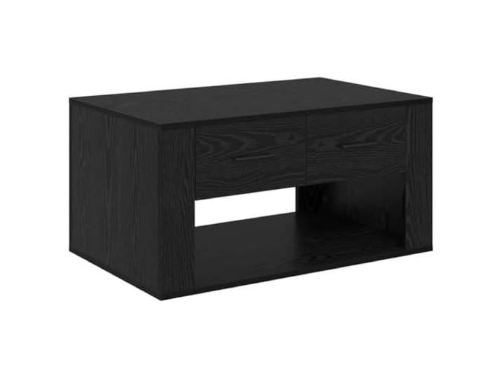 Couchtisch Schwarz Eiche 80 x 50 x 40 cm Engineering Holz Rechteckige Arbeitsplatte, Schubladen mit Metallgriffen, Aufbewahrungsnische, Wohnzimmer, modern und traditionell