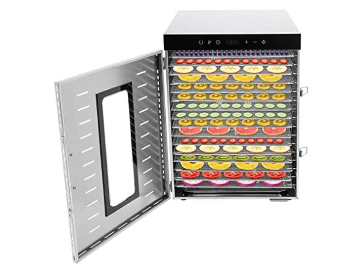 1500W 16 Etagen Dörrautomat, 30-90°C Edelstahl Dörrgerät Dehydrator Obsttrockner Dörrapparat mit Touchscreen 360° Luftzirkulation 24h Timer LED Display BPA-frei für Obst Fleisch Gemüse