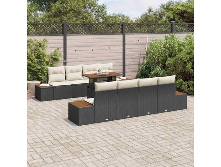 KTHLBRH Gartenmöbel-Set, 9-teilig, schwarz, Poly-Rattan Modulares Eckregal mit Aufbewahrungsbox, für Terrasse, Terrasse, Außenbereich
