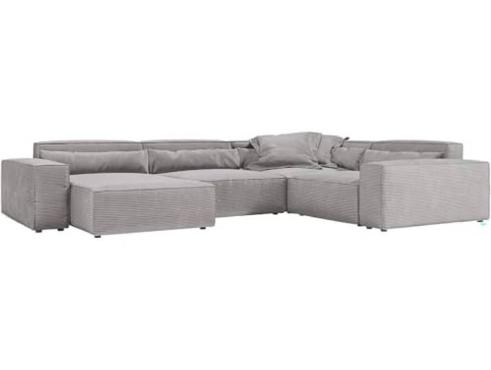 Wohnlandschaft Sirpio XL Cord Silbergrau 360x260 cm Recamiere variabel