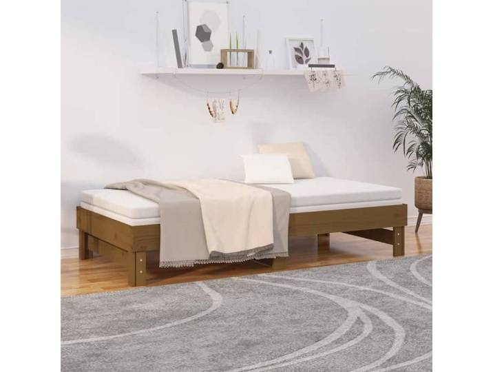 Lit coulissant en bois - UU - Marron miel - Bois de pin massif - 192 5x149x33 5 cm étendu