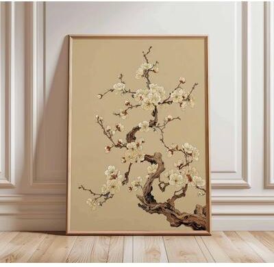 Uplift Essentials Ancient Pine Tree Wall Art Japanese Zen Plant Decor Oriental Nature Poster & Calm Forest Canvas Painting style 12 8x12 In