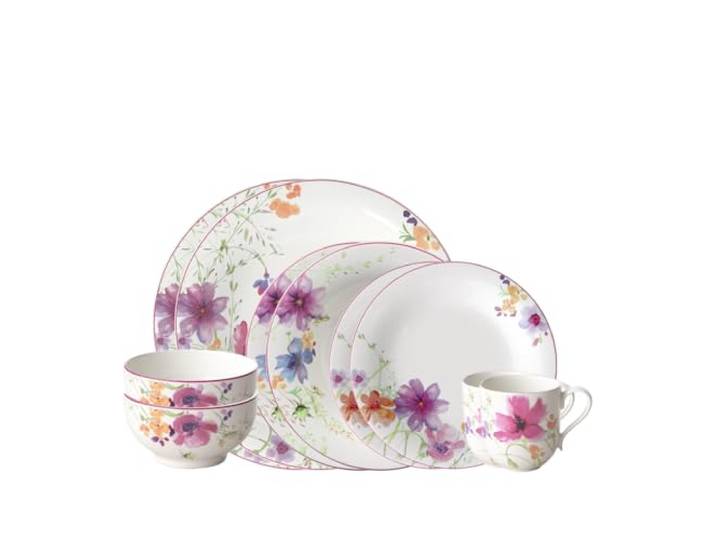 Villeroy & Boch - Mariefleur Starter-Set 2 Personen Bunt Spülmaschinenfest, Mikrowellensicher, Geschirr Blumenmuster, Geschirr Set Blumendekor, Kombiservice Blumig, Premium Porzellan