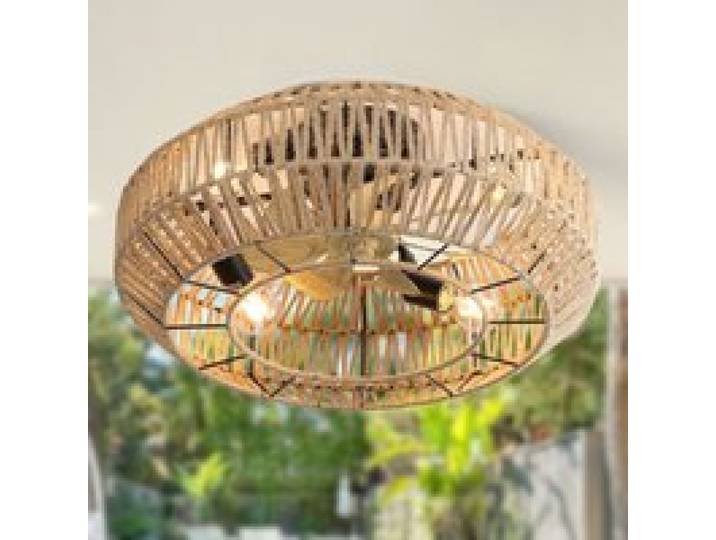 Lustre ventilateur style boho cage 56cm tissage rotin fermé 6 vitesses moteur DC réversible