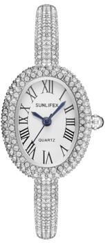 Youfap Market Luxury Women Quartz Watch, New Elegant Bracelet Wrist Watch With Roman Numerals, Rhinestones Inlaid Oval Design silvery White