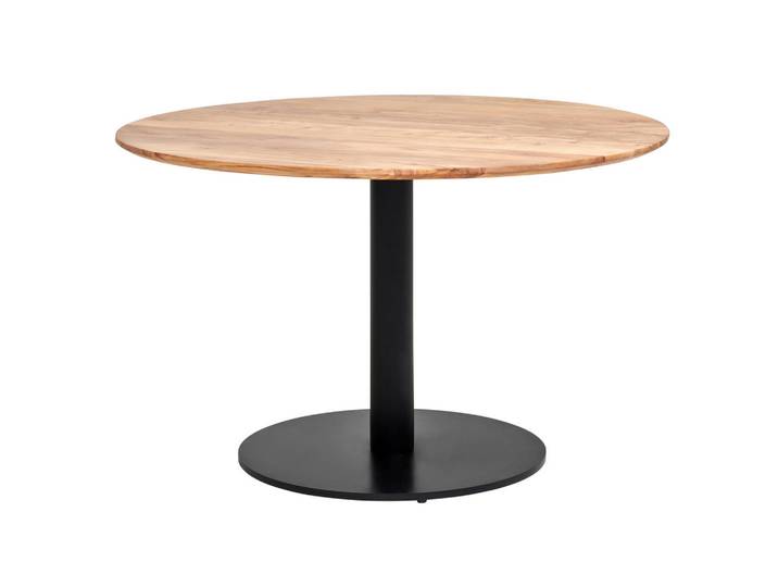 Livetastic Esstisch, Schwarz, Akazie, Holz, Metall, Akazie, vollmassiv, rund, Säule, Bodenplatte, 130x76x130 cm, Esszimmer, Tische, Esstische, Esstische rund