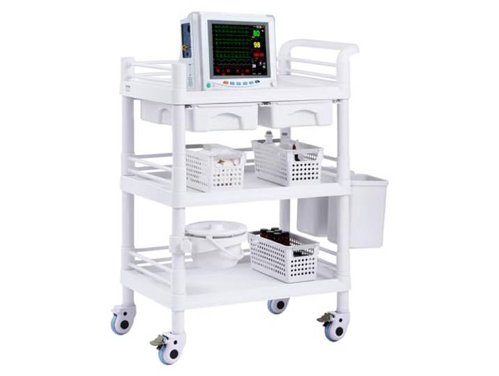 VEVOR Laborwagen Medizinwagen mit 3 Ablagen und 4 Rädern, Rollbarer Laborwagen PP-Material, 50 kg belastbarer Servierwagen Medizinischer Wagen für Labor, Klinik, Krankenhaus, Salon, 645 x 445 mm
