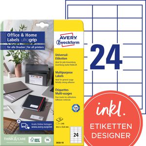 Zweckform Universaletiketten 3658-10, weiß, mit Abziehhilfe 64,6 x 33,8mm 10 Blatt 240 Stück