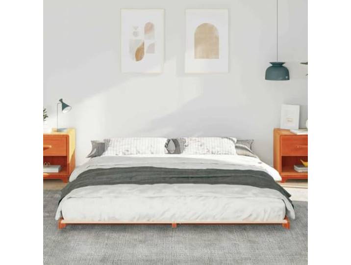 KTHLBRH Bettgestell braun gewachst 200 x 220 cm Kiefer massiv Modernes Design, ohne Boxspring, einfache Montage, Kapazität 220 kg
