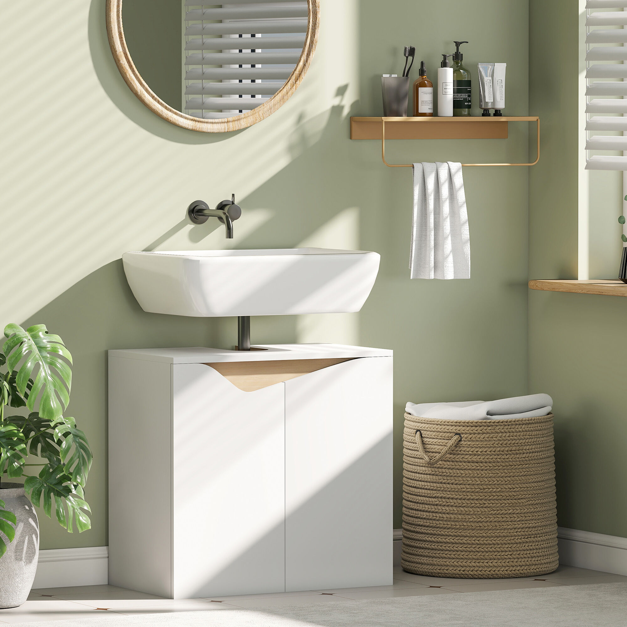 Altro Mobile Sottolavabo Con 2 Ante Ammortizzate Per Lavabo Senza Piedistallo, 60x35x57.9 Cm, Bianco