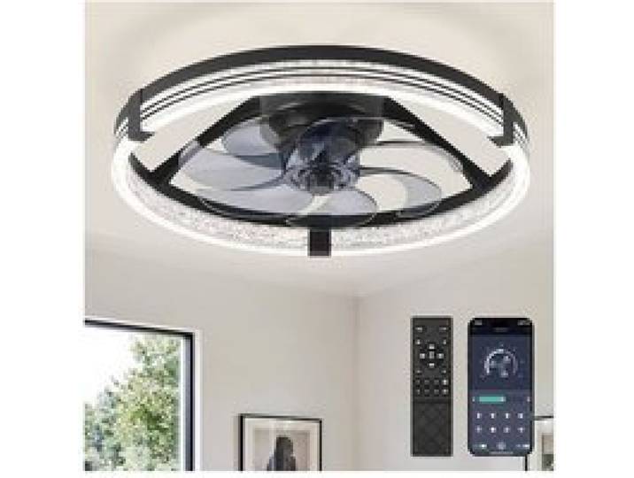 Ventilateur Plafond 51cm Silencieux Plafonnier LED Dimmable 3000K-7000K 6 Vitesses Réversible APP et Télécommande Timer Lustre