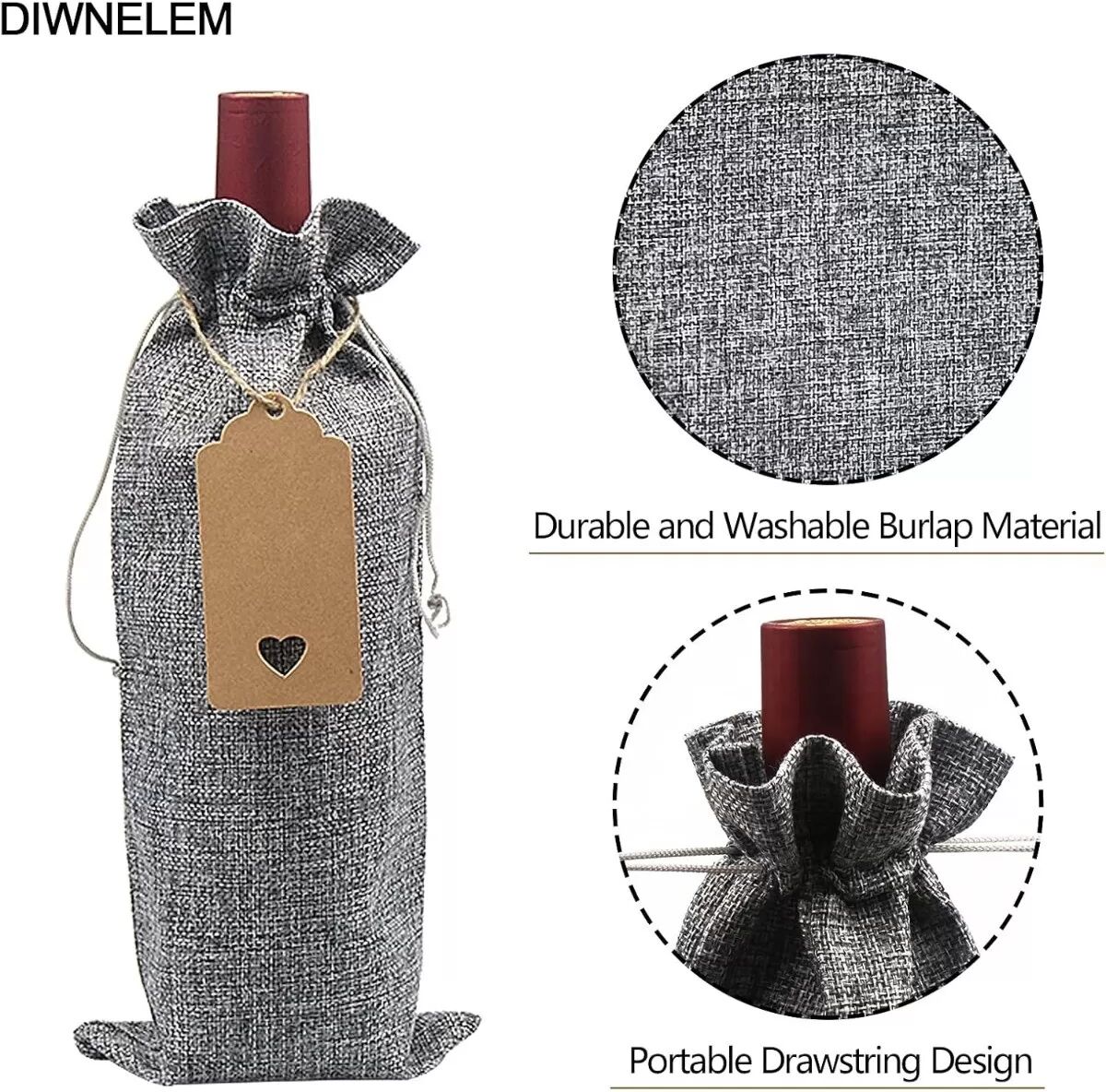 INF 16er Pack Wein Geschenkbeutel aus Leinen mit Kordelzug – Graue Jute Flaschenbeutel