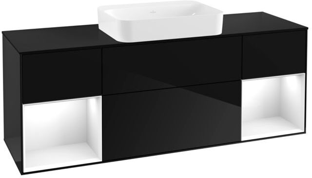 Villeroy und Boch Finion Waschtischunterschrank G742GFPH 160x60,3x50,1cm, Regale Glossy white lacquer, Glossy Black Lacquer