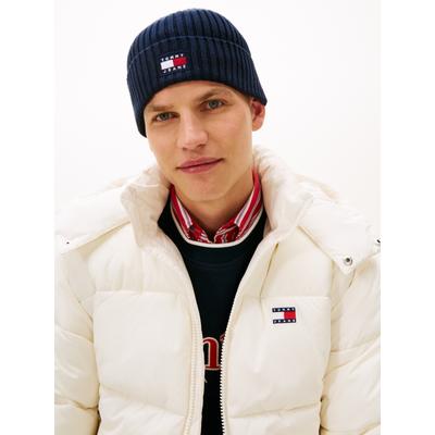 Beanie TOMMY JEANS "TJM HERITAGE CORE", Herren, schwarz night navy, Strick, Baumwolle, Mützen Beanie, Rippstrick, Umschlag, normale Passform