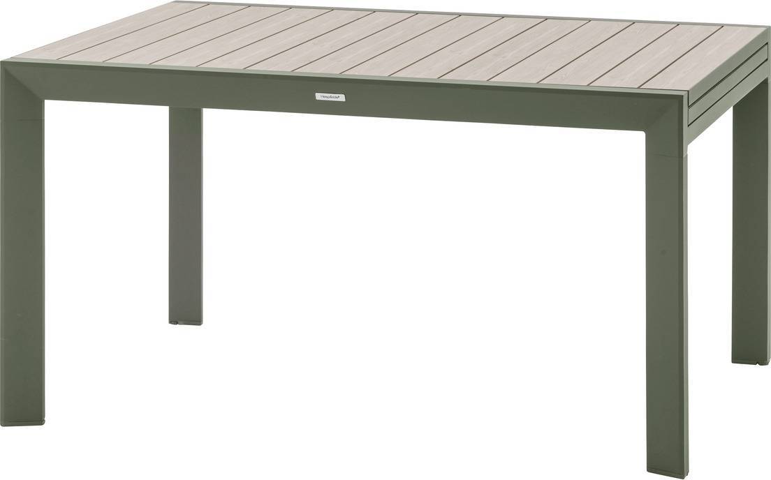 Ausziehbarer, verschiebbarer gartentisch "evasion" mit holzeffekt leinen &amp lorbeergrün 10 flache aluminiumplätze - Hespéride